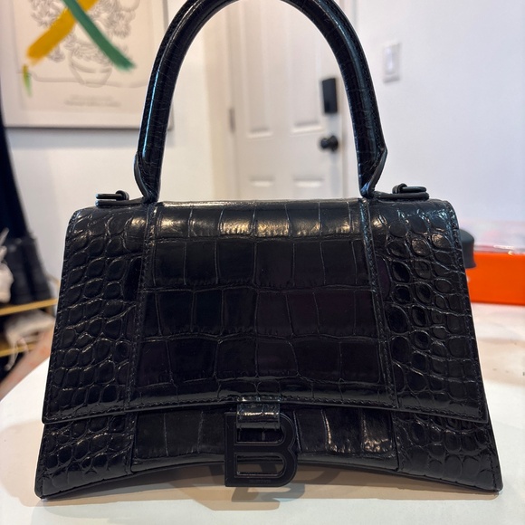 BALENCIAGA Hourglass XS Crocodile-Embossed Top Handle Bag - Picture 2 of 8